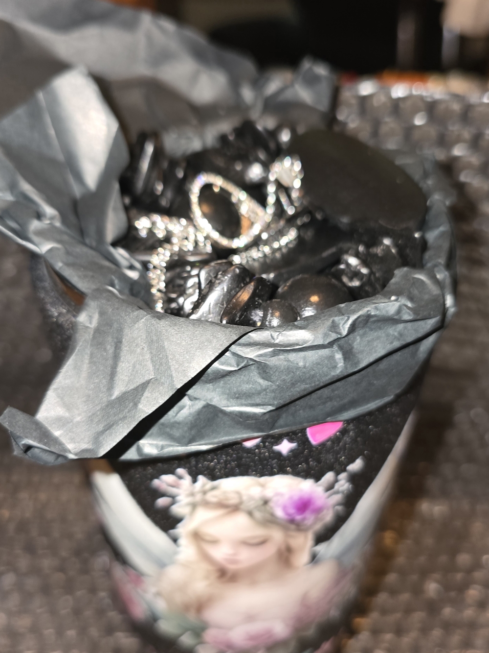 My Jewelry Jars/ Meoke Tumbler Filled With Black & Silver Jewlery